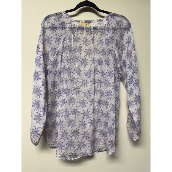 ROBERTA ROLLER RABBIT Sheer Star Print V-Neck Peasant Blouse, Sz L - Picture 6 of 9